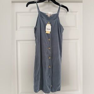 Monteau Blue Pinstripe Strapless Dress